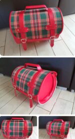 BAULETTO  IN SKAY  ROSSO E TESSUTO SCOZZESE PER  FIAT  500EPOCA