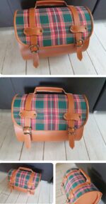 BAULETTO  IN SKAY  OCRA E TESSUTO SCOZZESE PER  FIAT  500EPOCA