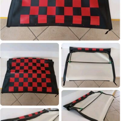 kit Capote COMPLETA a scacchi rossi-neri Fiat 500 F/L/R alta qualità con asta perni zincati , gancio e scontro