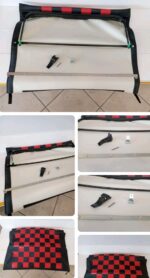 kit Capote COMPLETA a scacchi rossi-neri Fiat 500 F/L/R alta qualità con asta perni zincati , gancio e scontro